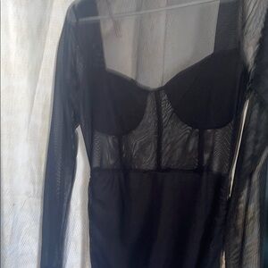 Elegant Black Sheer Long Sleeve Dress